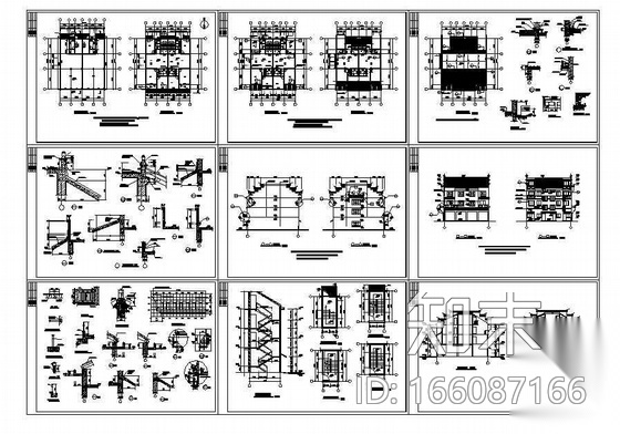 某徽派三层民居建筑施工图（3+1）施工图下载【ID:166087166】