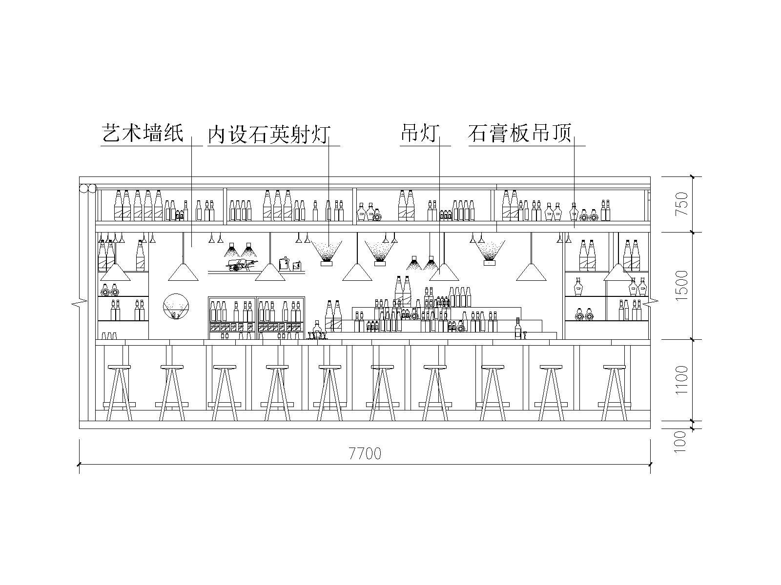 LOFT工业风格酒吧装修施工图（附效果图）cad施工图下载【ID:733597400】