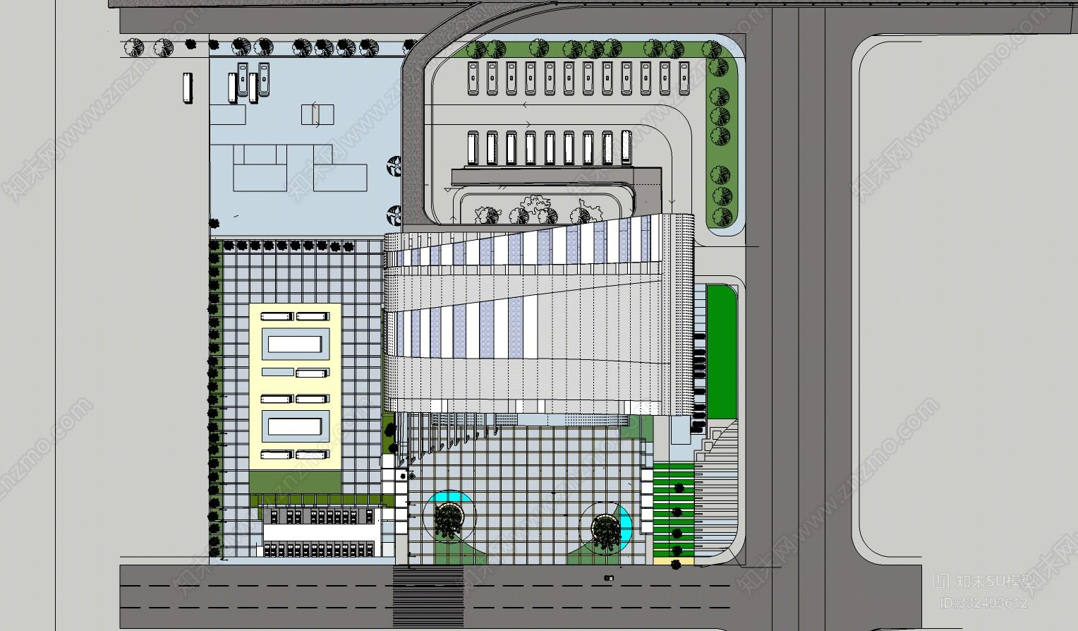 现代汽车客运站广场SU模型下载【ID:332493612】