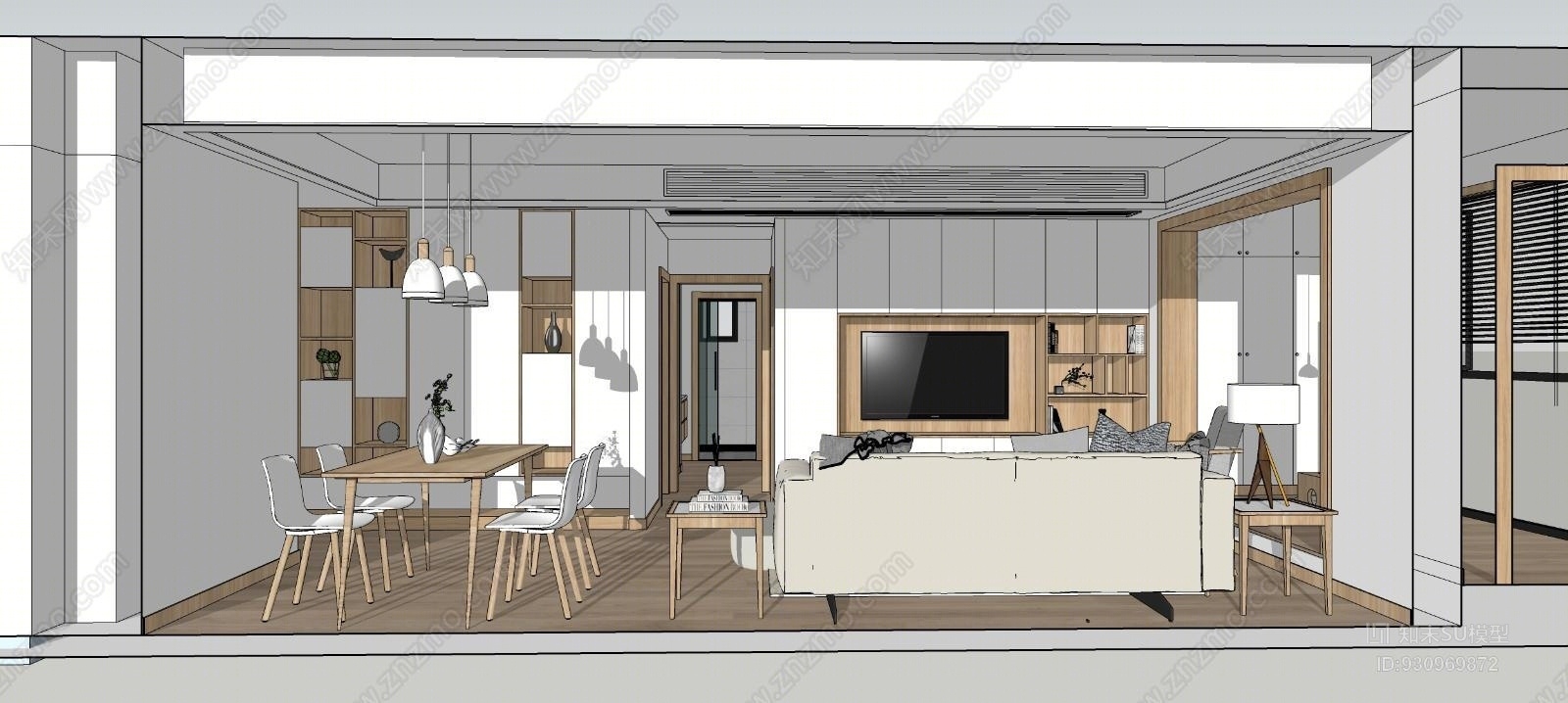 北欧日式混搭风格全案设计办公室SU模型下载【ID:930969872】