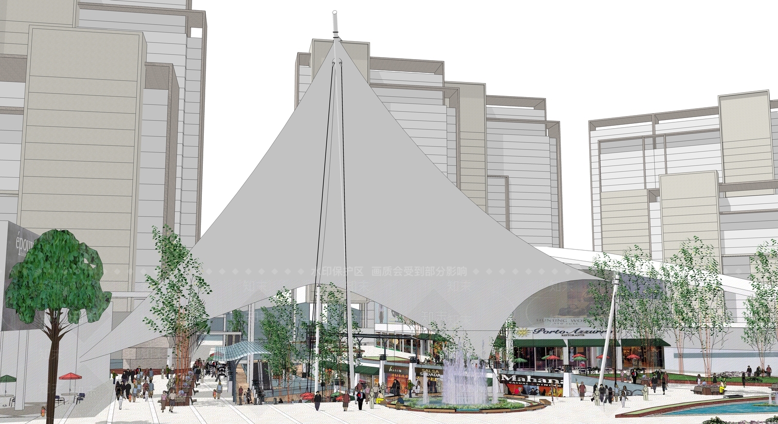 现代下沉商业广场sketchup模型SU模型下载【ID:332490910】