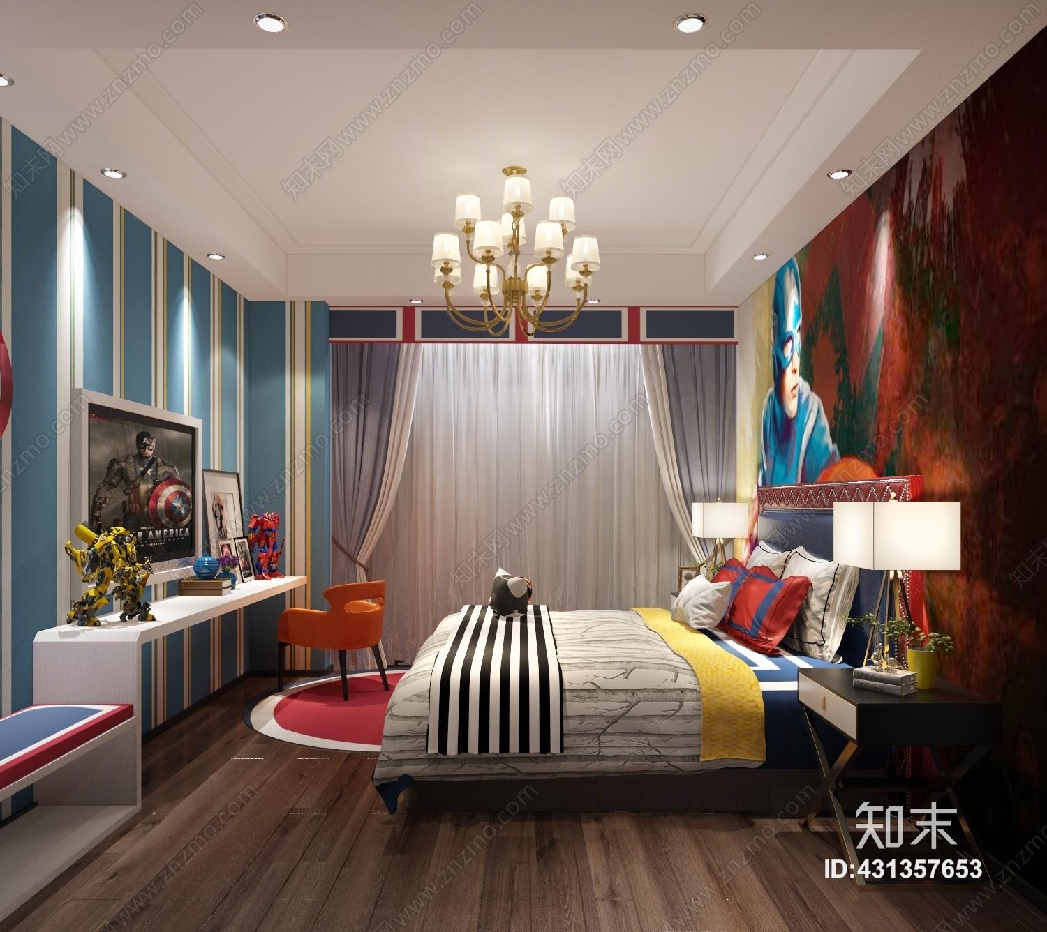 其它主题酒店宾馆儿童房灯具床椅子窗帘电视玩具3D模型下载【ID:431357653】