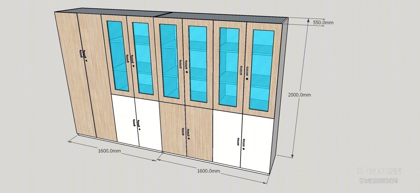 办公家具组合书柜SU模型下载【ID:825532479】