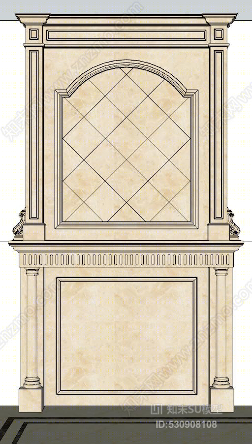 原创欧式挑高大理石木木质电视背景墙沙发墙下载壁炉SU模型下载【ID:530908108】