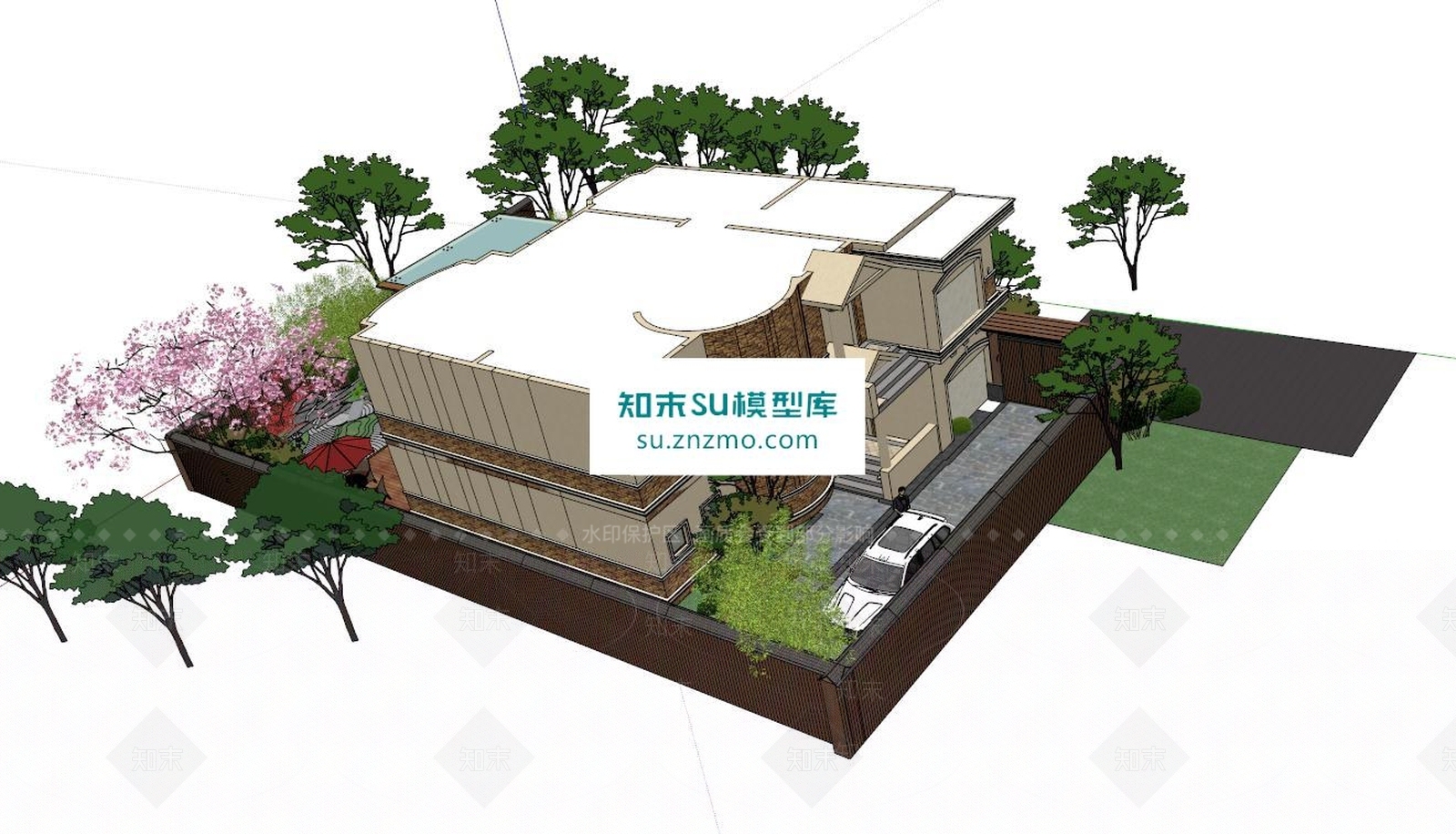 日式庭院景观户外建筑SU模型下载【ID:163196181】