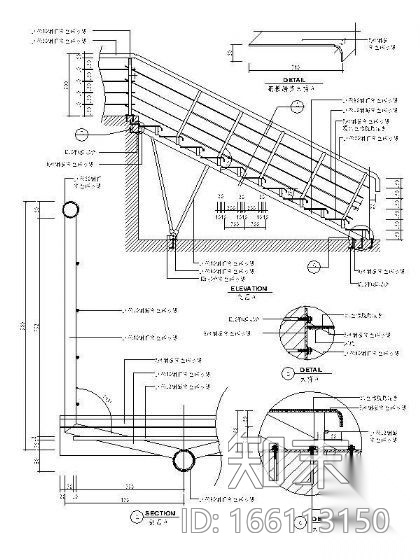 钢管楼梯详图cad施工图下载【ID:166113150】