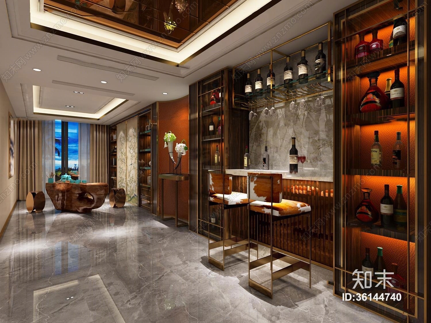 后现代吧台茶室3D模型下载【ID:36144740】