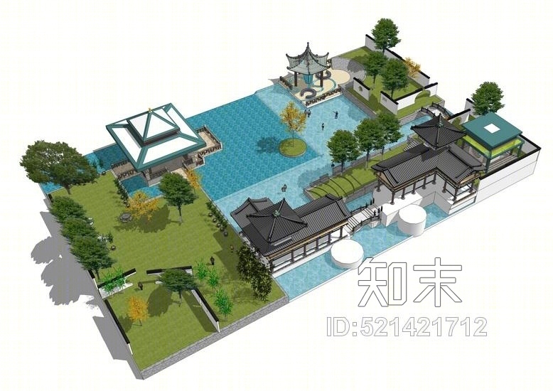 嬉水公园景观设计SU模型下载【ID:521421712】