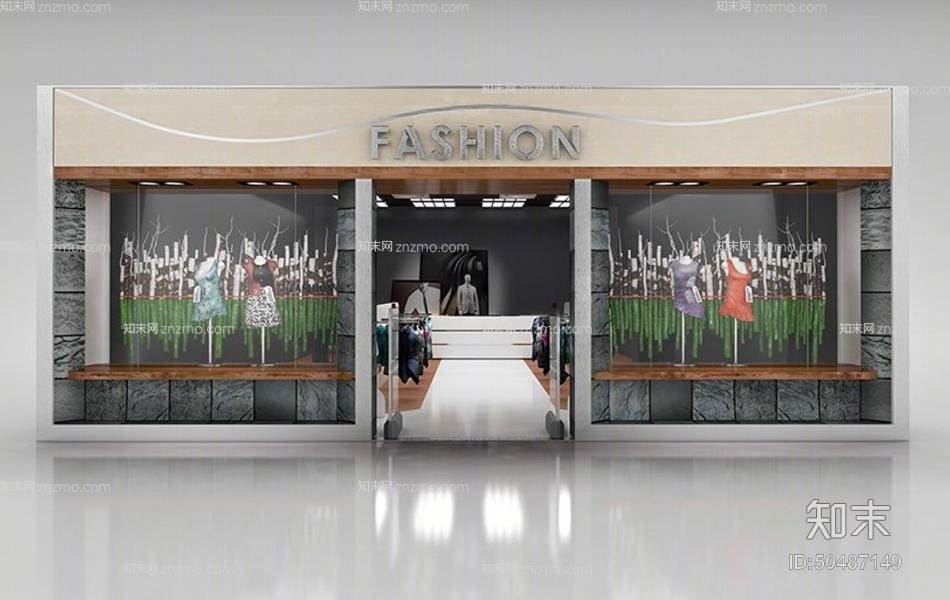 现代灰色服装专卖店3D模型下载【ID:50487149】