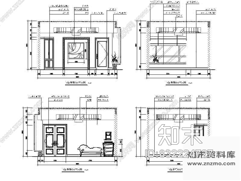 图块/节点书房立面图cad施工图下载【ID:832224727】