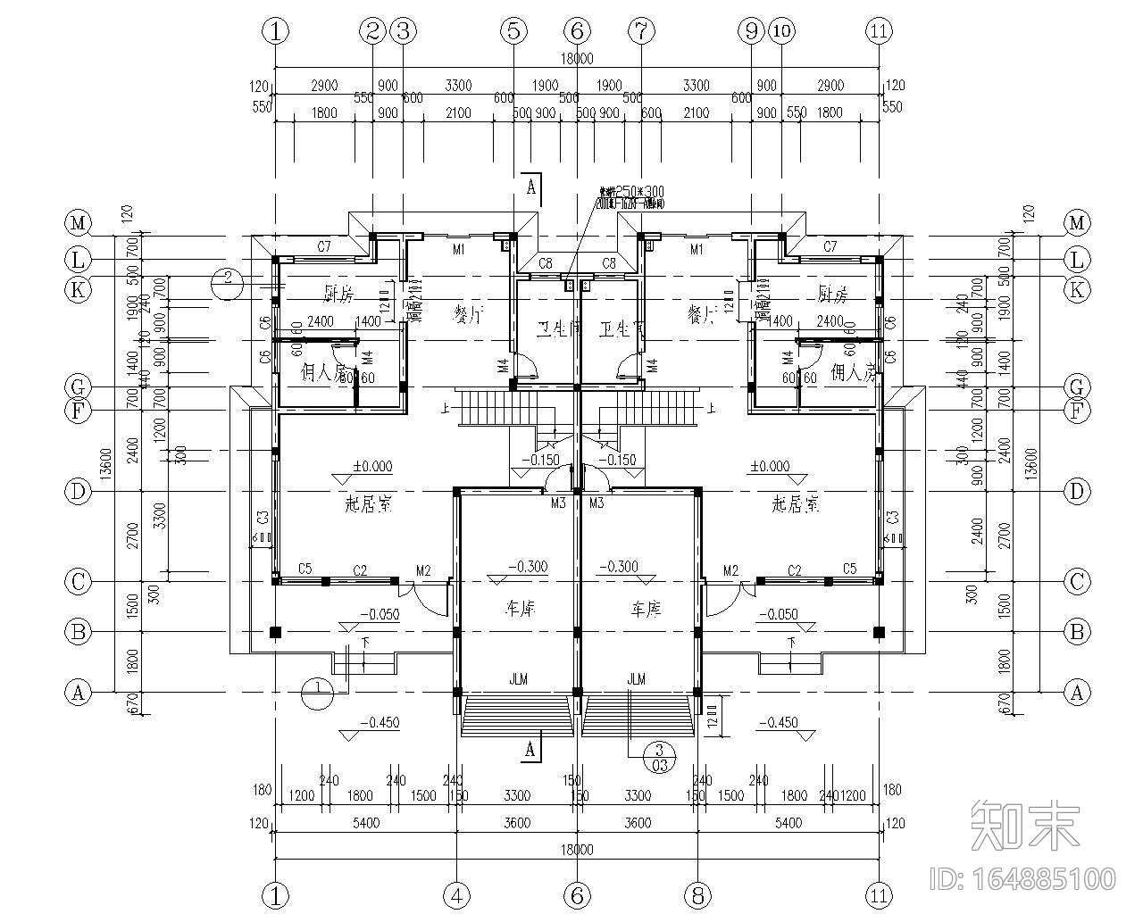 双联别墅砌体结构施工图（CAD含建筑图）施工图下载【ID:164885100】