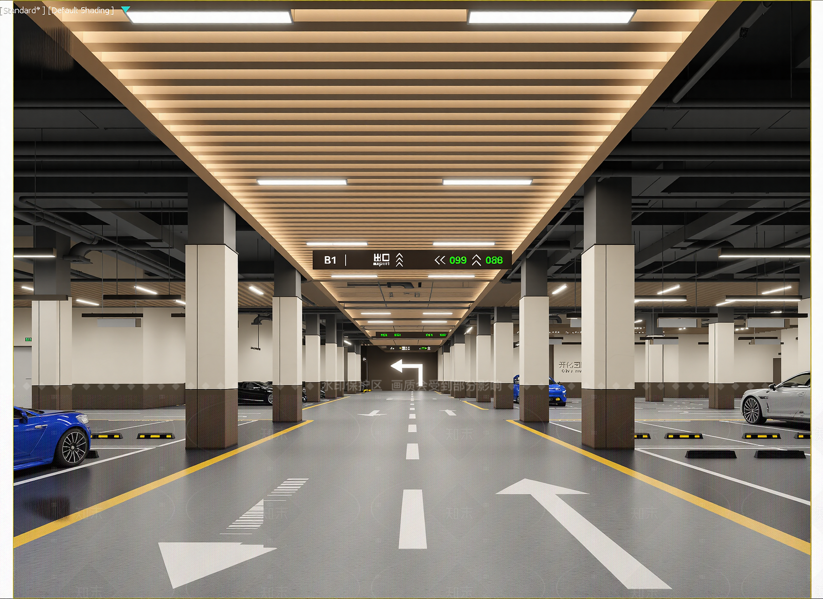 现代室内停车场3D模型下载【ID:1214922444】