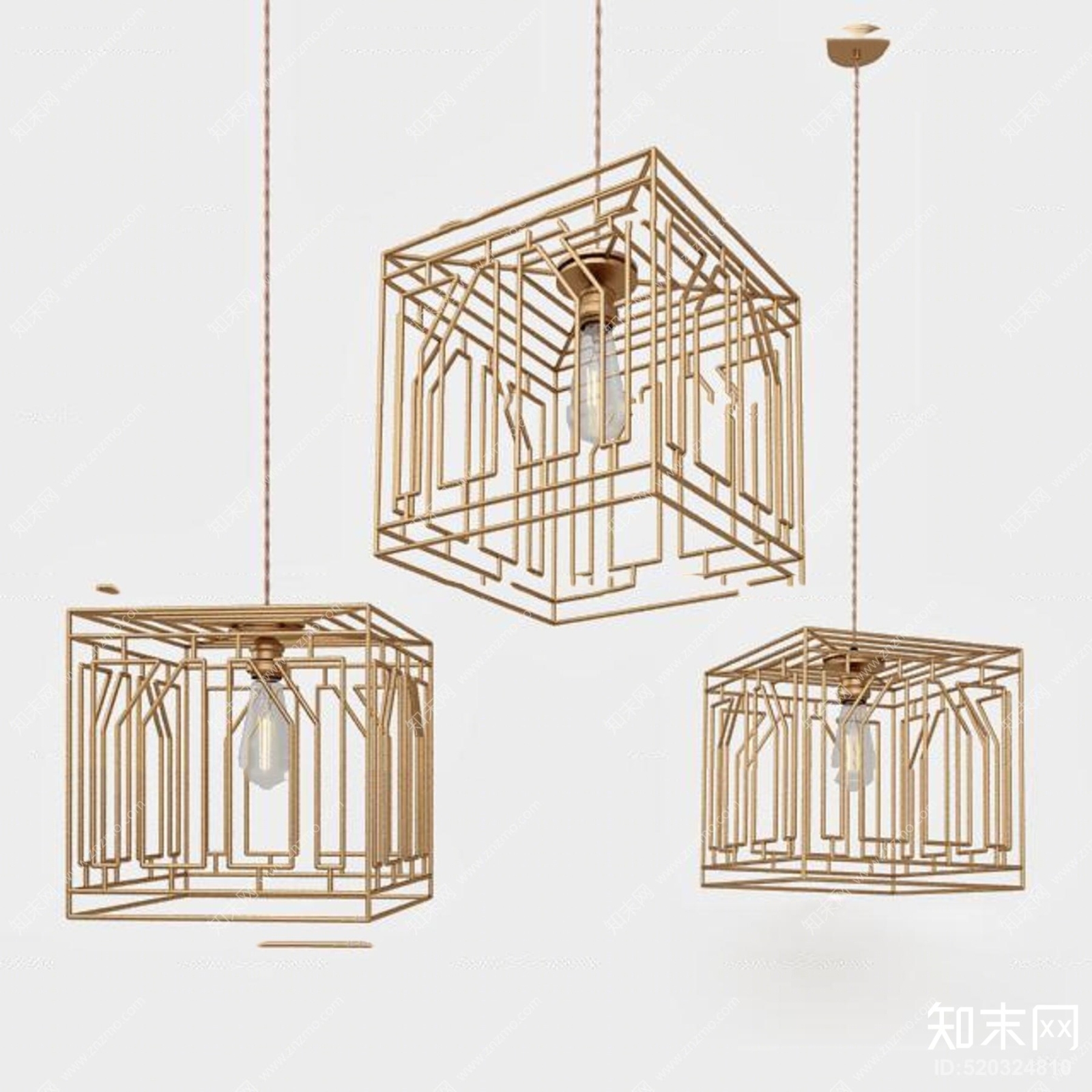 现代金属鸟笼造型吊灯3D模型下载【ID:520324810】