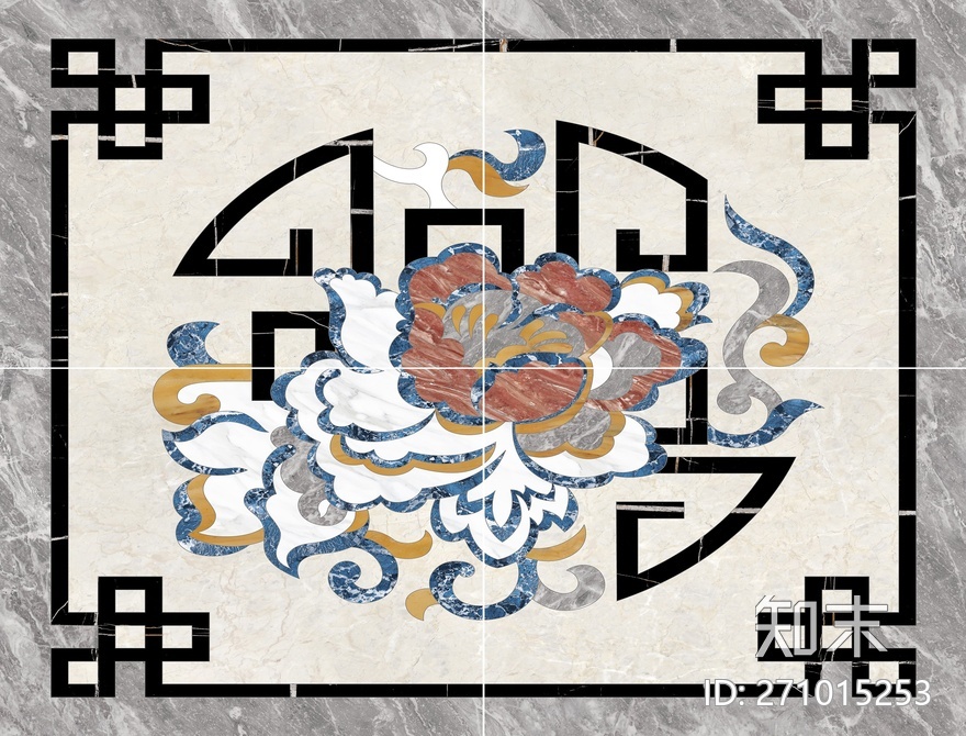 中式石材地面拼花贴图下载【ID:271015253】
