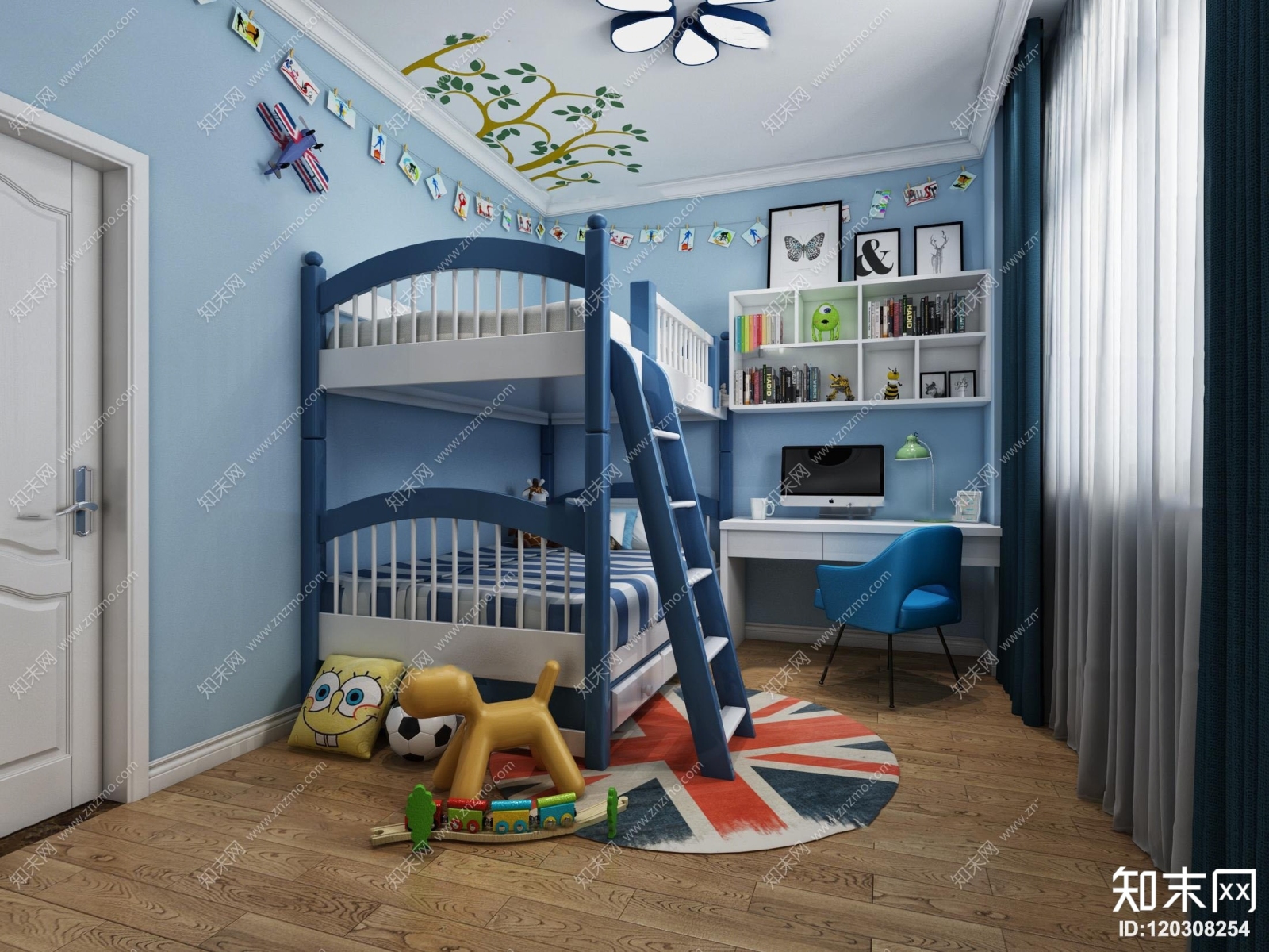 地中海男孩儿童上下铺3D模型下载【ID:120308254】