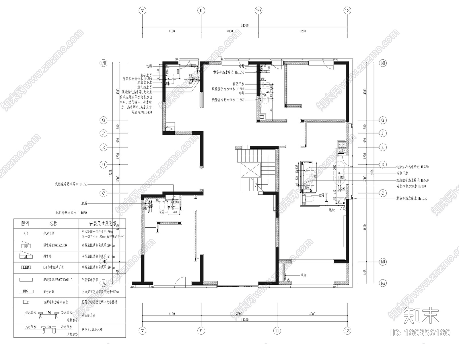 [郑州]220㎡三层四居别墅样板间装修施工图cad施工图下载【ID:180356180】