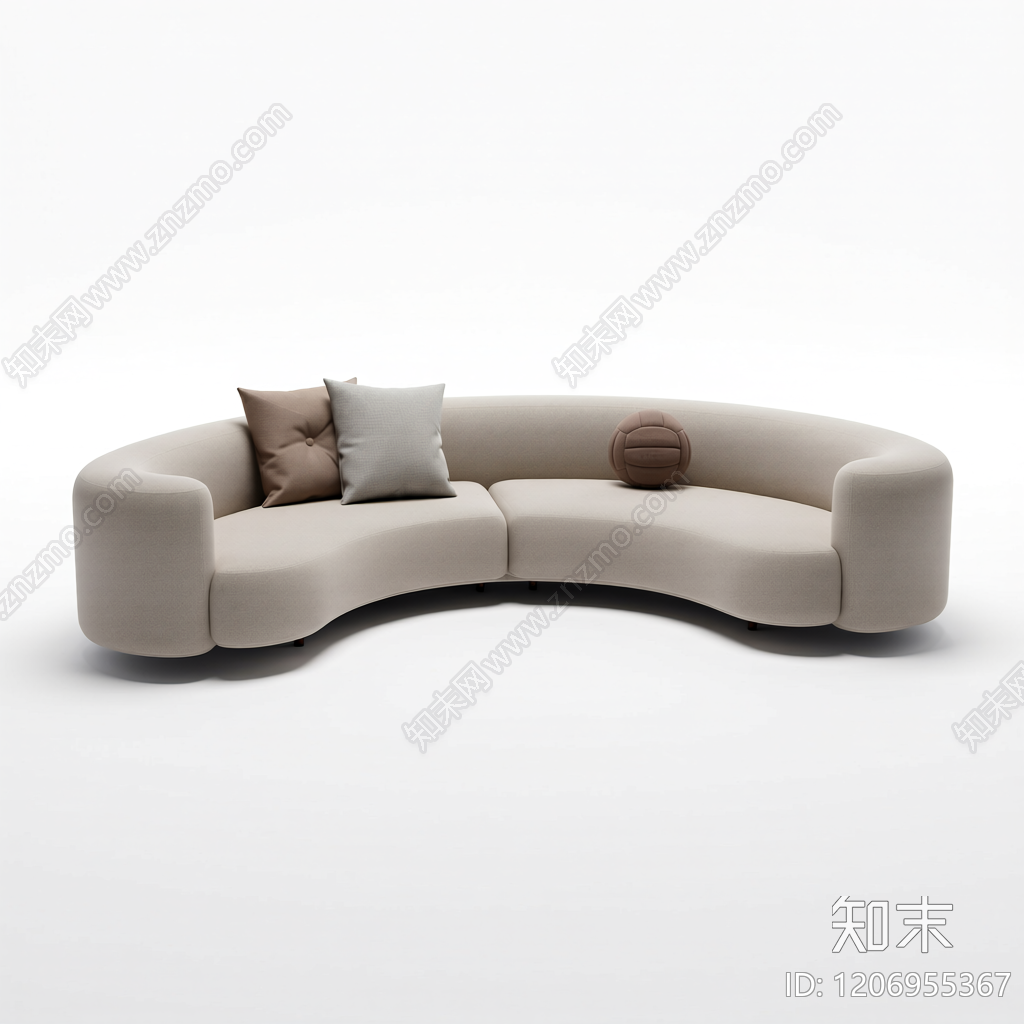 弧形沙发带靠垫3D模型下载【ID:1206955367】