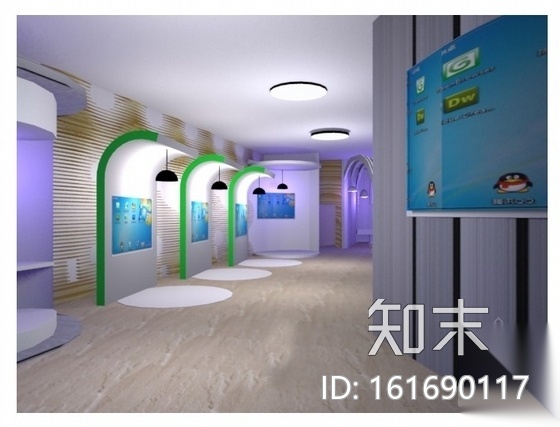 现代风格电脑展示空间是设计CAD施工图（含效果）cad施工图下载【ID:161690117】