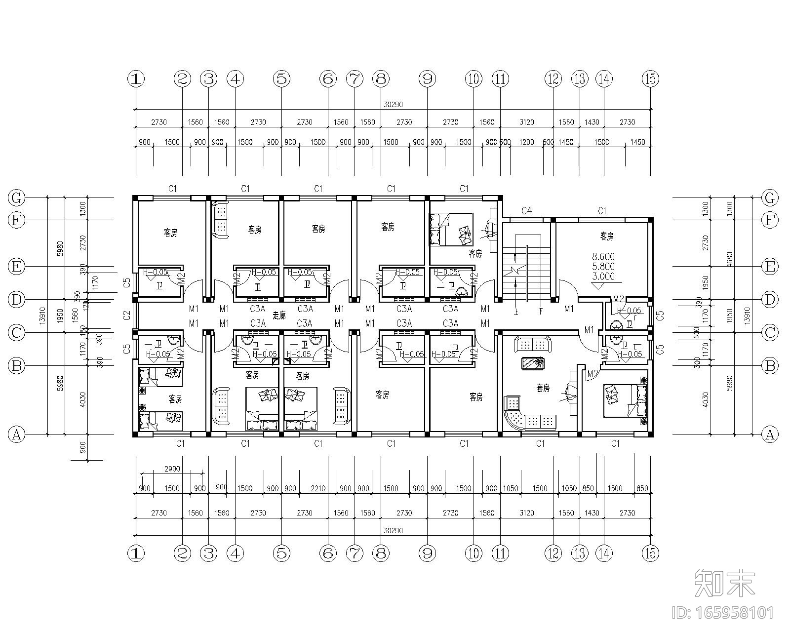 四层砖混结构宿舍公寓楼施工图（CAD）cad施工图下载【ID:165958101】