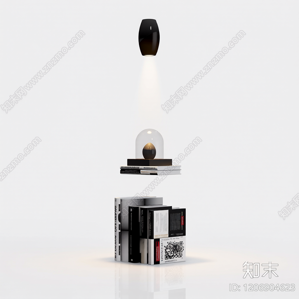 花瓶与书籍组合装饰3D模型下载【ID:1206904623】