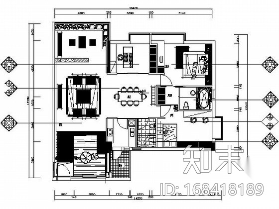 [广州]知名楼盘三居样板间装修图cad施工图下载【ID:168418189】