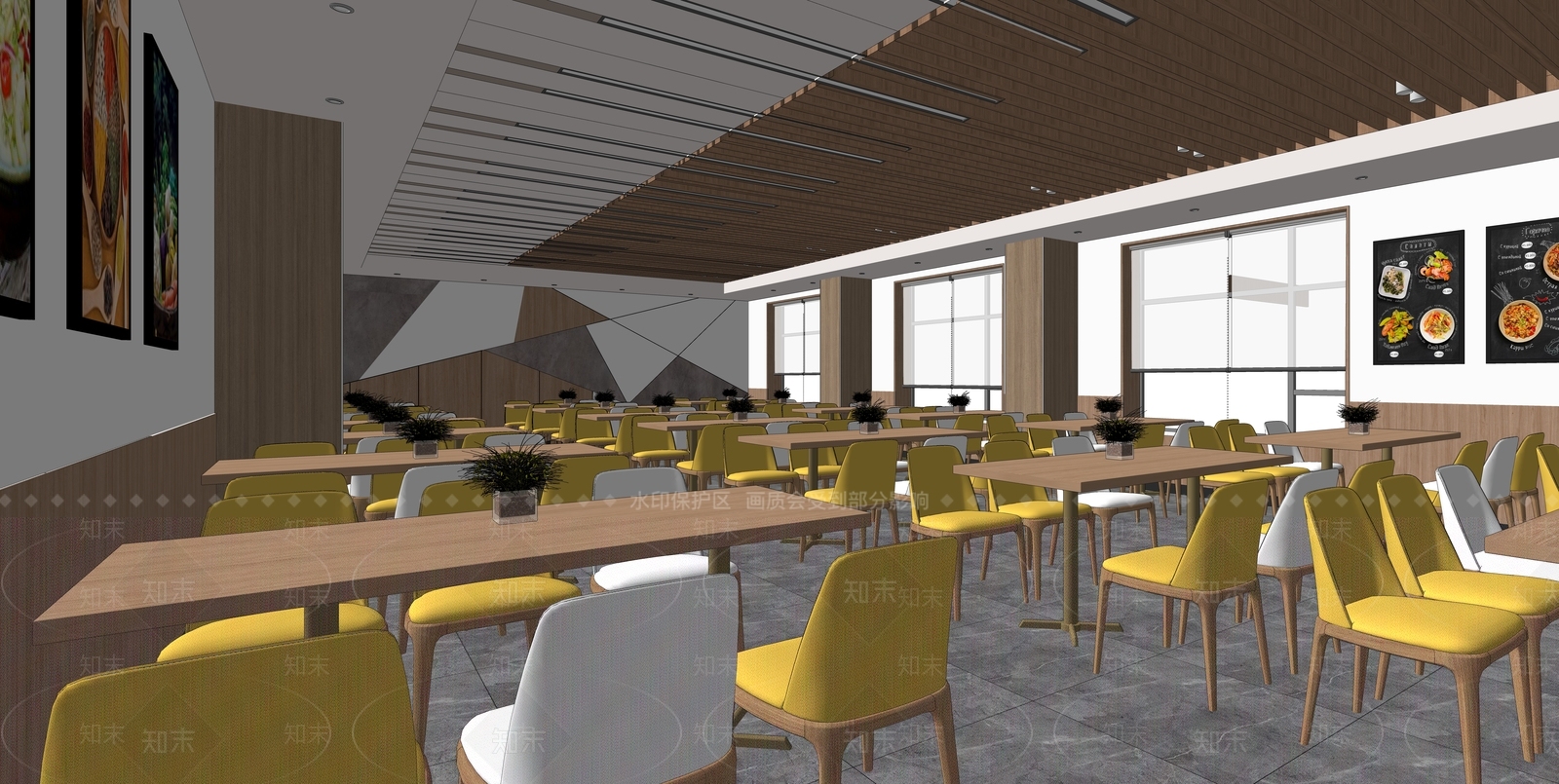 现代员工餐厅食堂SU模型下载【ID:198479270】