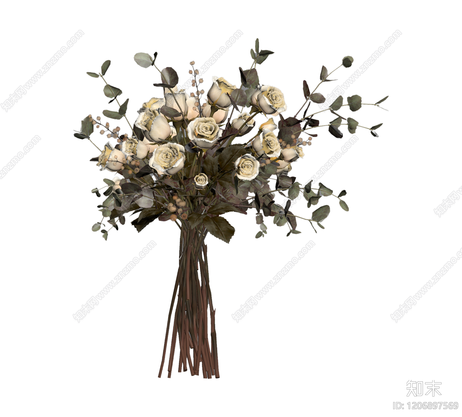 白玫瑰花束装饰3D模型下载【ID:1206897569】
