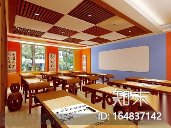[原创]现代风格小学室内设计装修施工图（含高清效果cad施工图下载【ID:164837142】
