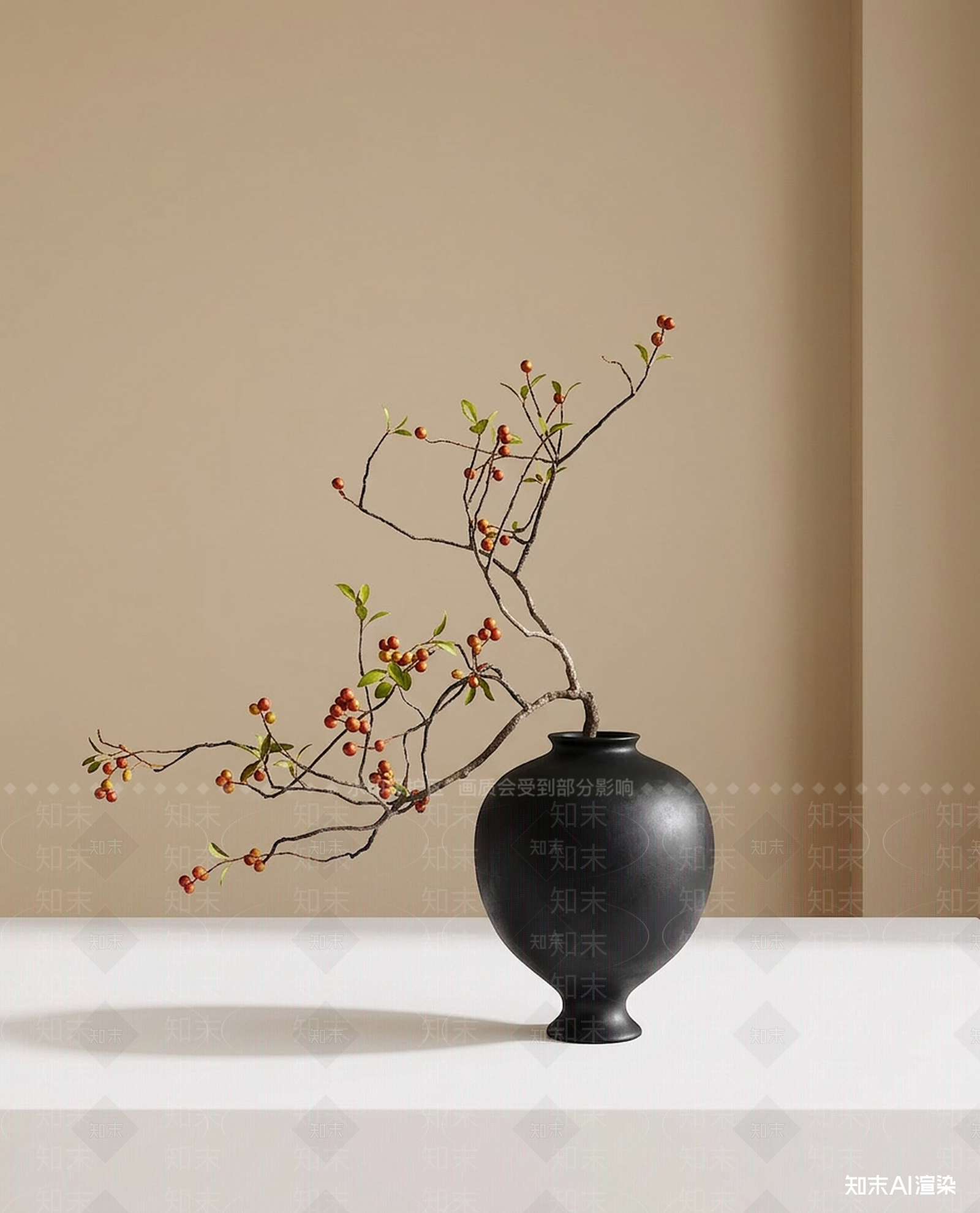 艺术绿植（黑色花瓶款）花瓶SU模型下载【ID:1227308896】