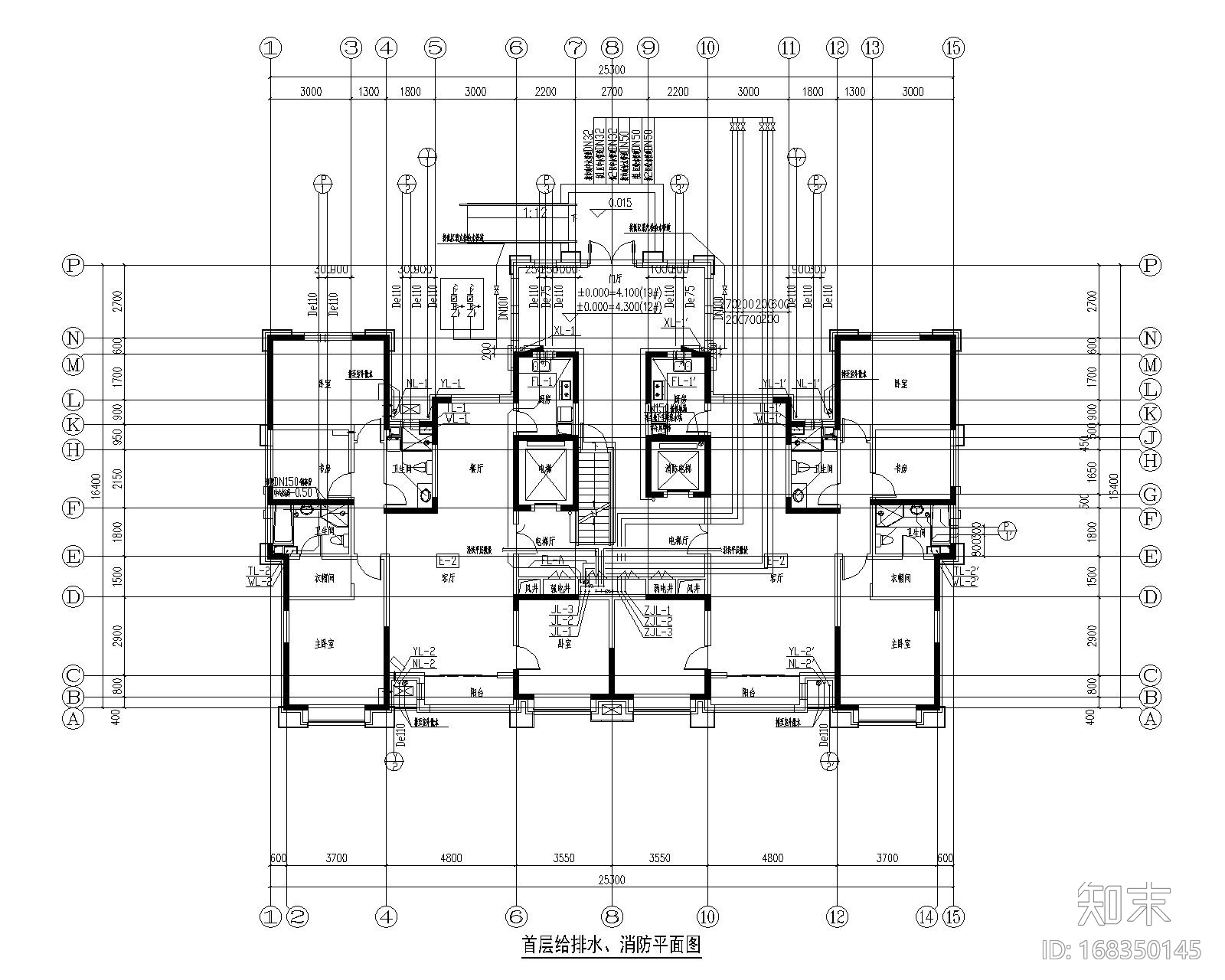 中建威海路项目12#19#楼给排水施工图cad施工图下载【ID:168350145】
