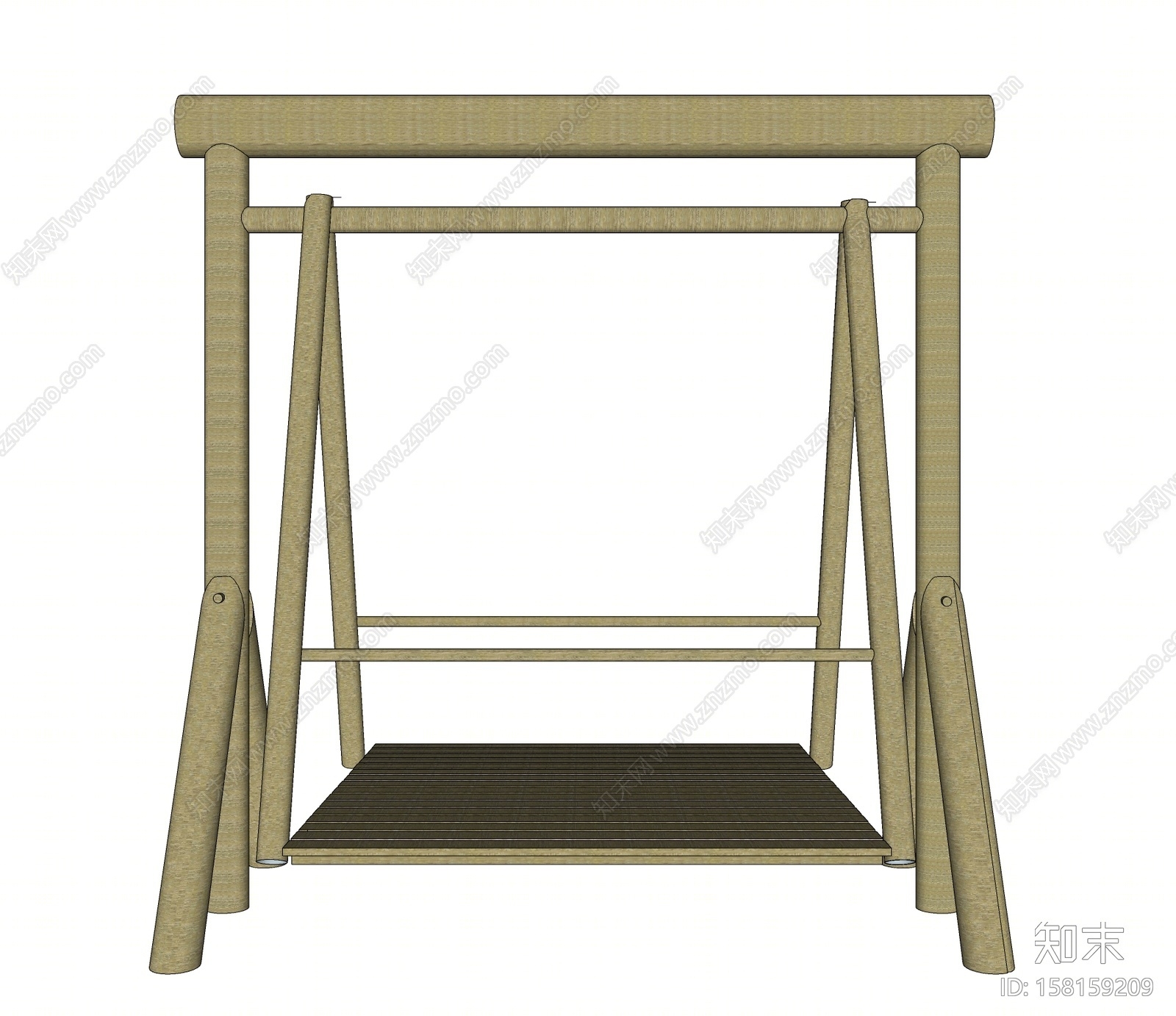 中式实木秋千吊椅吊椅SU模型下载【ID:158159209】