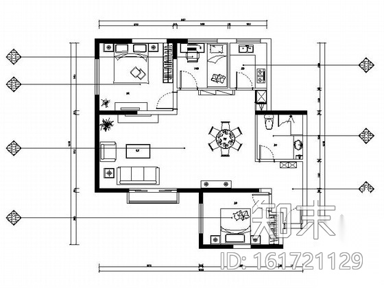 [西宁]生态花园A户型简欧三居室样板房装修施工图cad施工图下载【ID:161721129】