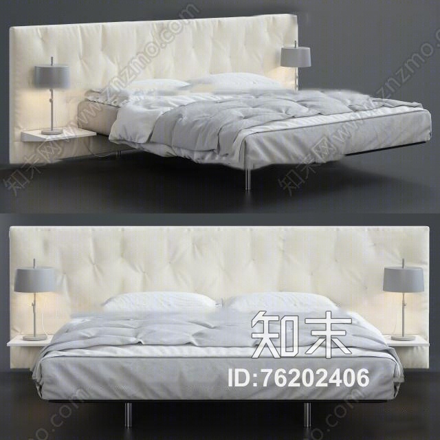 现代双人床台灯组合3D模型下载【ID:76202406】