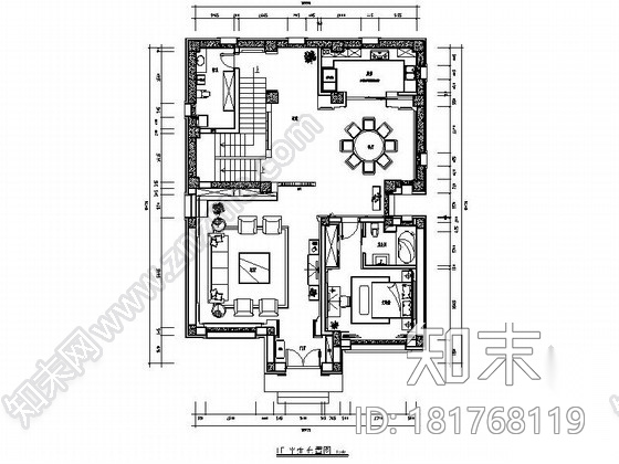 [山西]精致中式三层别墅室内装修施工图（含效果）cad施工图下载【ID:181768119】