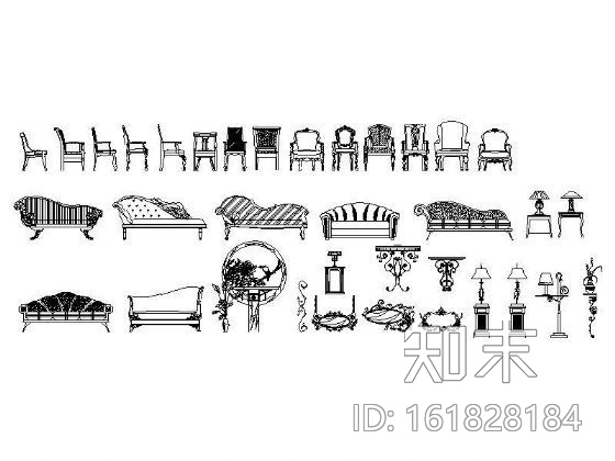 欧式家具立面图块集cad施工图下载【ID:161828184】