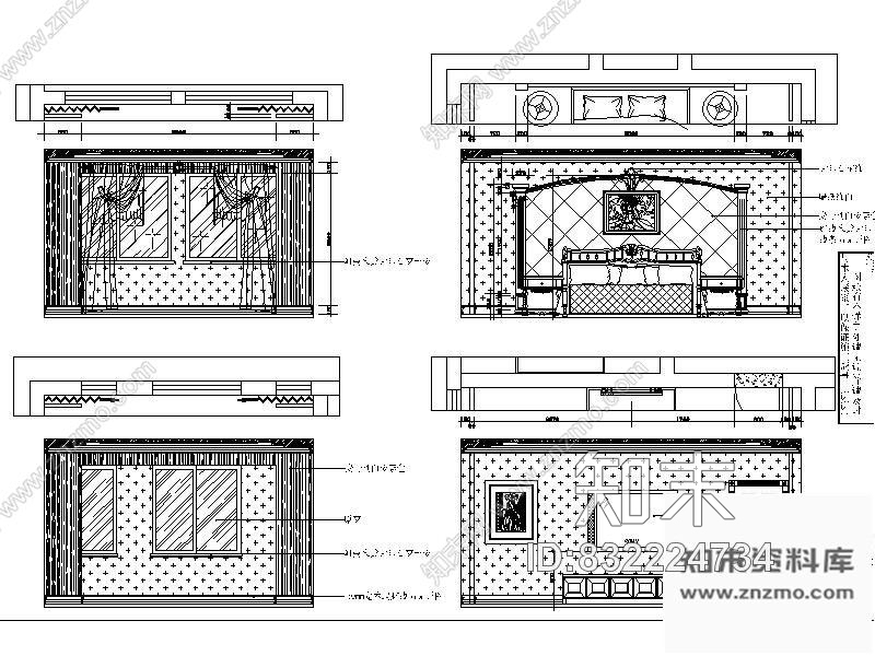 图块/节点别墅主卧立面图cad施工图下载【ID:832224734】