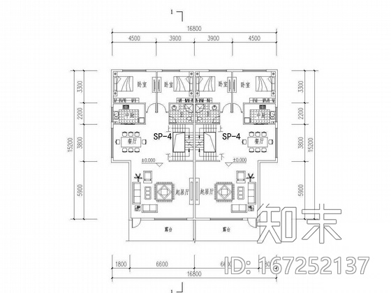 五套双拼别墅户型图cad施工图下载【ID:167252137】