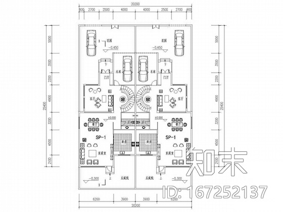 五套双拼别墅户型图cad施工图下载【ID:167252137】