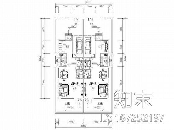 五套双拼别墅户型图cad施工图下载【ID:167252137】