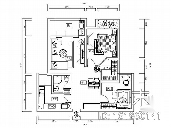 [南京]温馨浪漫现代两居室装修施工图（含效果）cad施工图下载【ID:161860141】