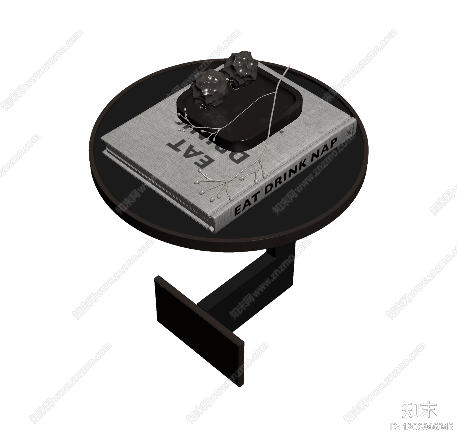 圆形边桌带装饰品3D模型下载【ID:1206946345】