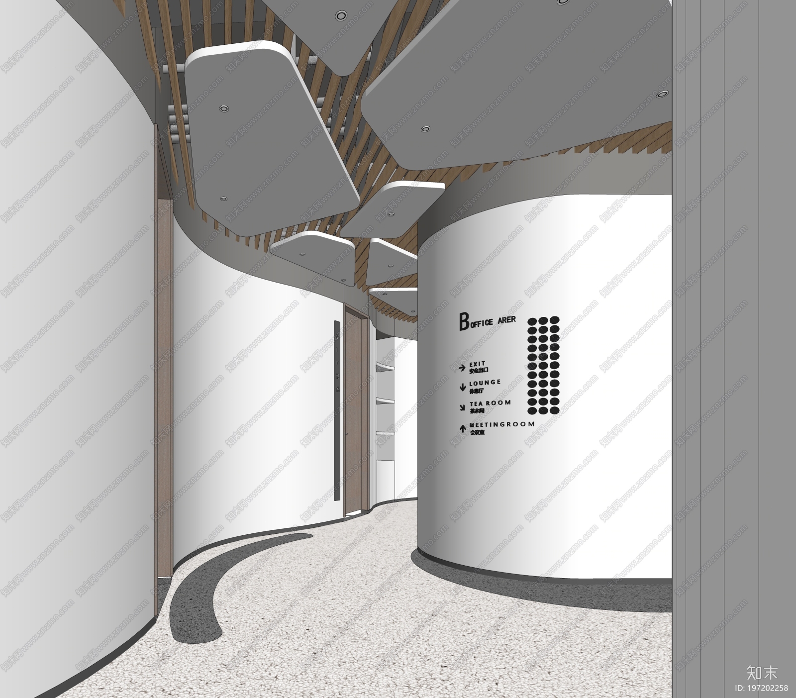 现代办公室过道SU模型下载【ID:197202258】