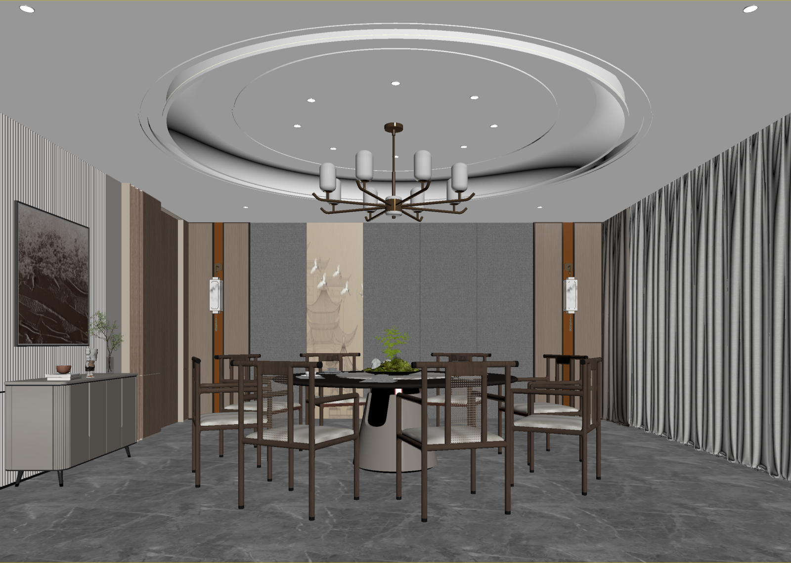 新中式中餐厅3D模型下载【ID:1214591825】