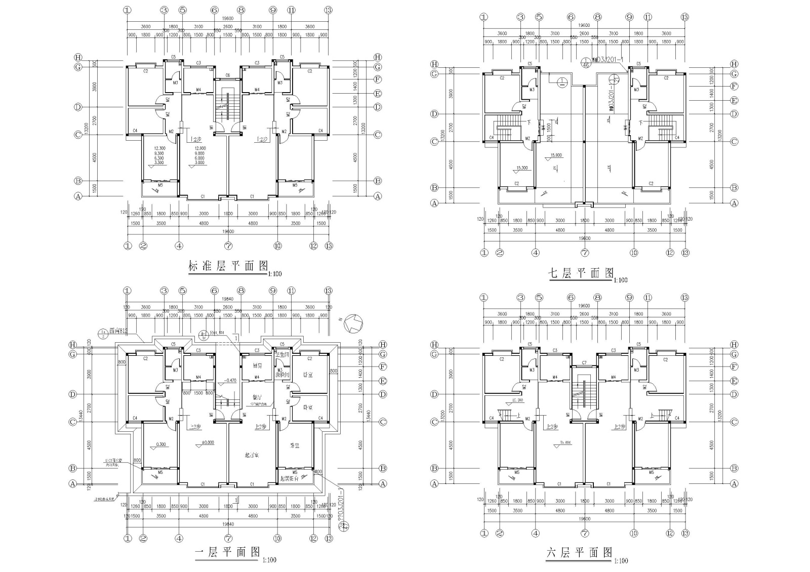 五套多层住宅建筑施工图纸施工图下载【ID:160718174】