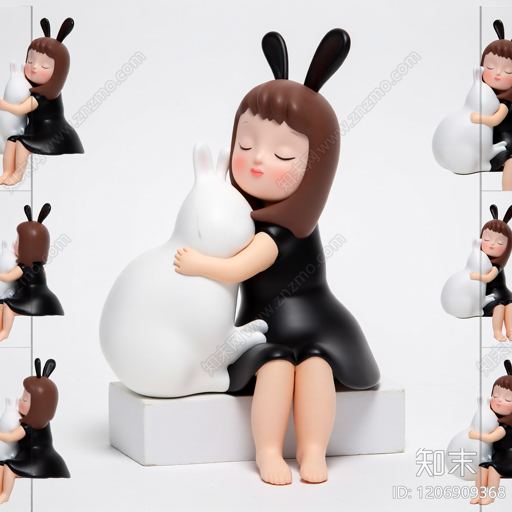 女孩抱兔雕塑3D模型下载【ID:1206909368】