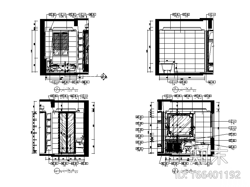 整套古典风格样板间设计CAD施工图（含效果图、3D文件...施工图下载【ID:166401192】