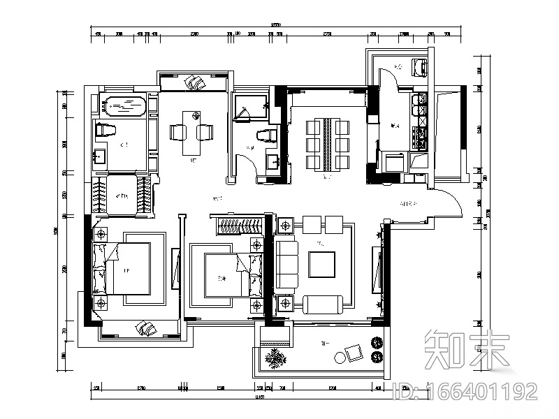 整套古典风格样板间设计CAD施工图（含效果图、3D文件...施工图下载【ID:166401192】