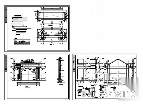 某古典欧式小区大门建筑施工图cad施工图下载【ID:165758110】