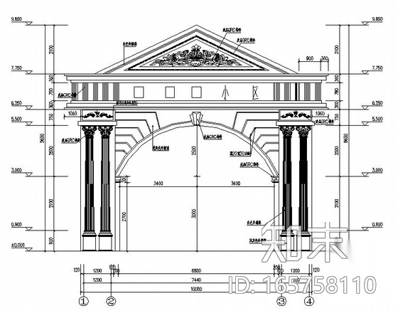 某古典欧式小区大门建筑施工图cad施工图下载【ID:165758110】