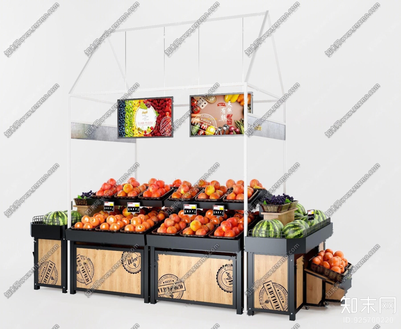 现代超市水果货架3D模型下载【ID:925700220】